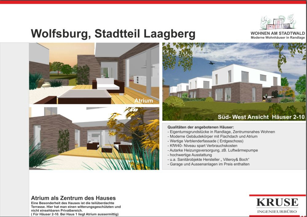Visualisierung des Atriums als teilueberdachte Terrasse im Zentrum des Hauses