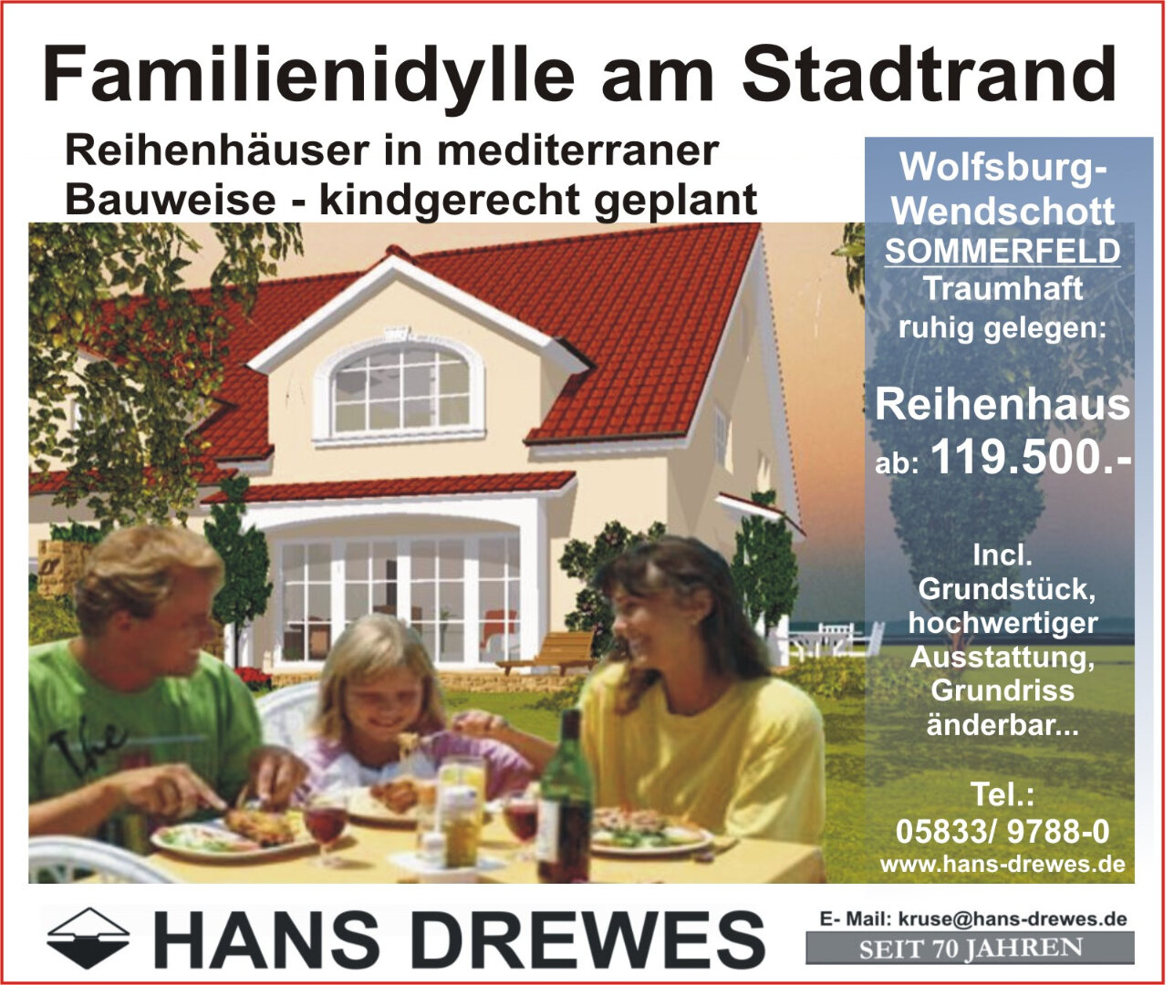 Zeitungsanzeige Familienidylle am Stadtrand fuer Reihenhaeuser in Wolfsburg-Wendschott