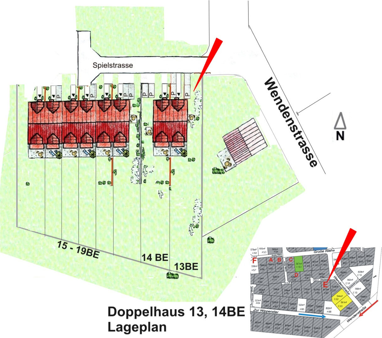 Lageplan Doppelhaus 13 und 14 BE an der Wendenstrasse